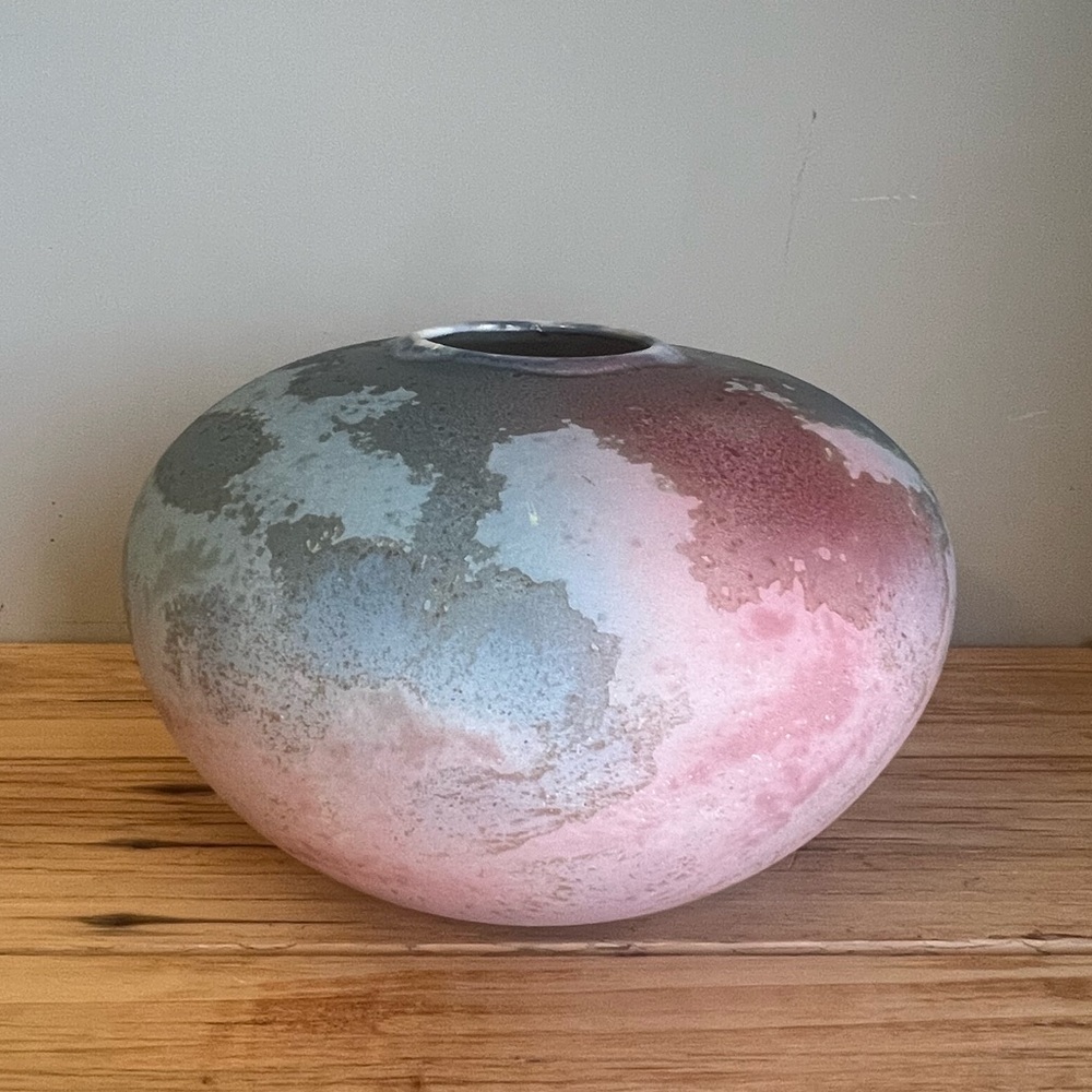 Signed Raku Large Pottery Vase/Centerpiece signed Tony Evans